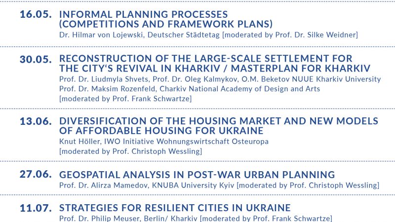 Lecture series II:  Challenges and Perspectives for resilient post-war cities in Ukraine
