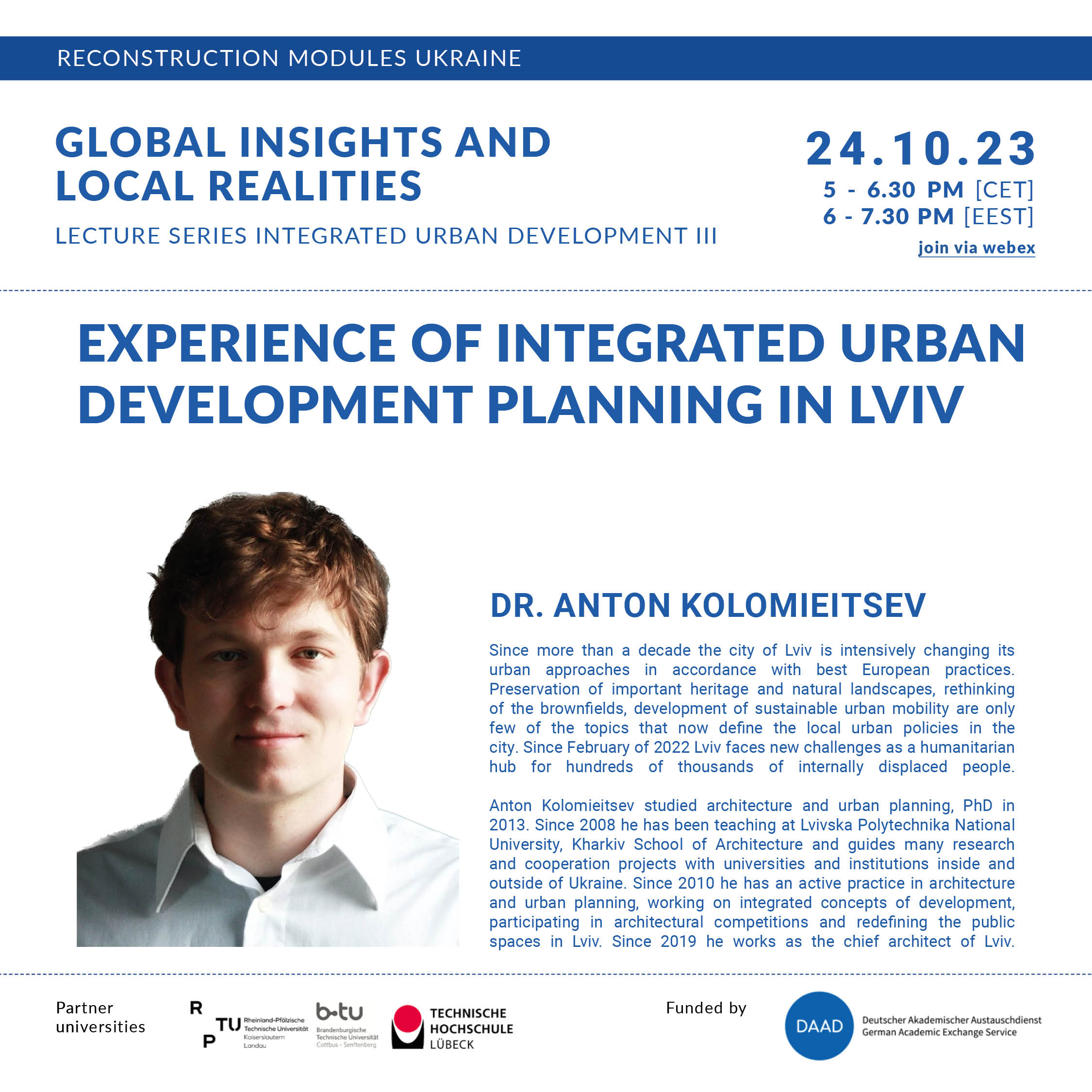 You are currently viewing Online Lecture | October 24 | Experience of Integrated Urban Development Planning in Lviv