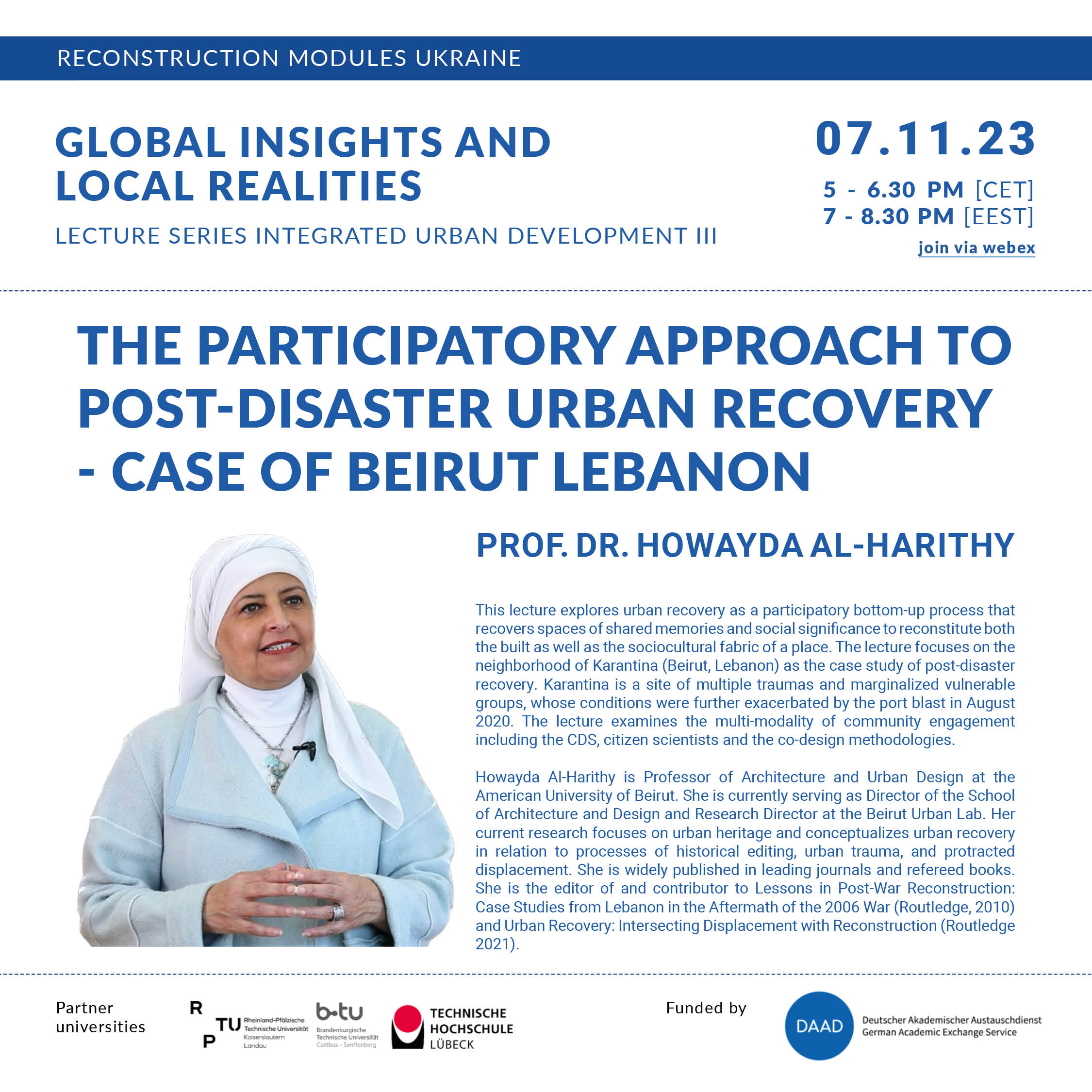 Read more about the article Online Lecture | November 7 | The Participatory Approach to Post-Disaster Urban Recovery – Case of Beirut
