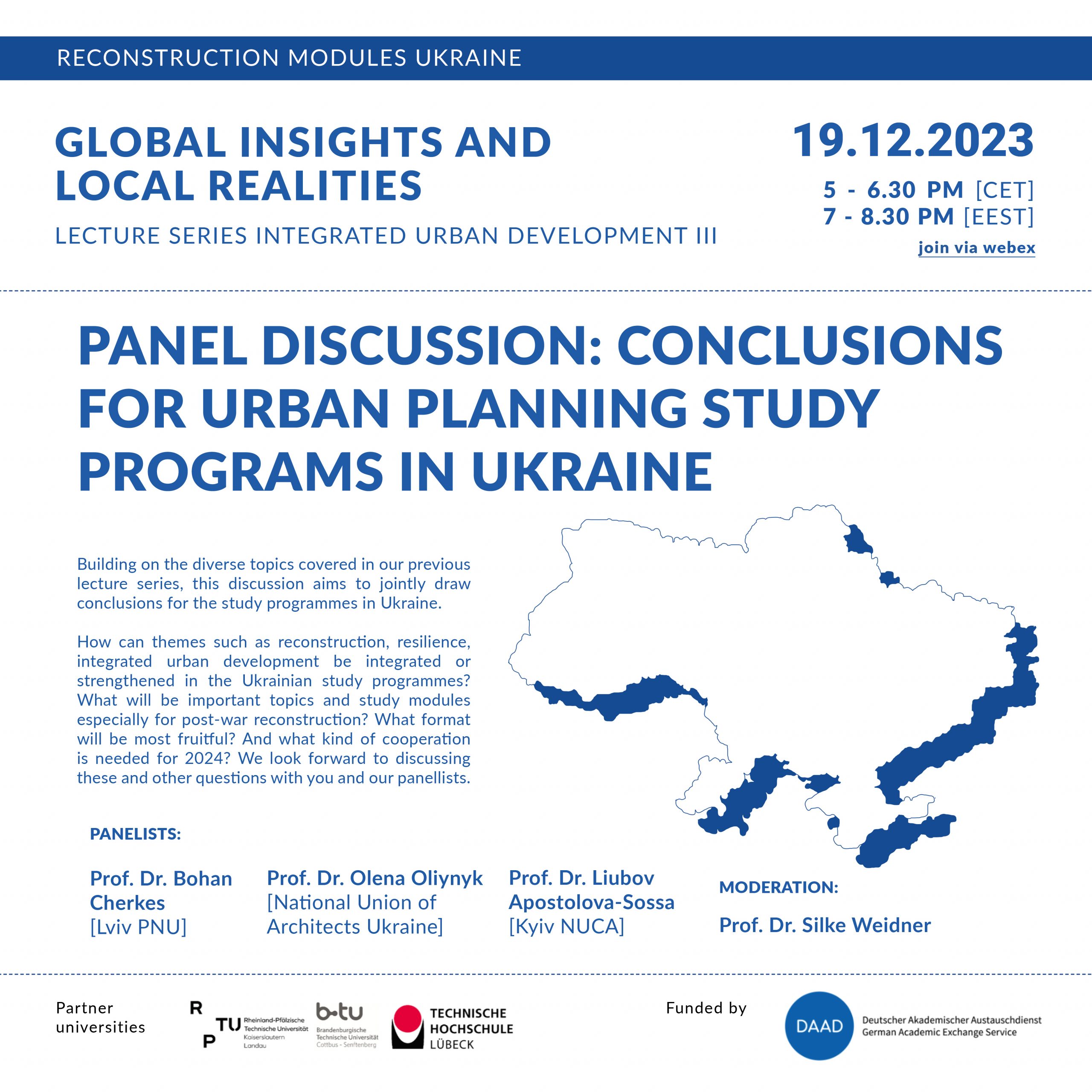 Read more about the article Online Lecture | December 19 | Panel Discussion: Conclusions for urban planning study programs in Ukraine
